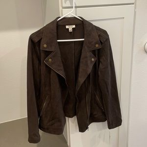 Coffee bean moto faux suede jacket